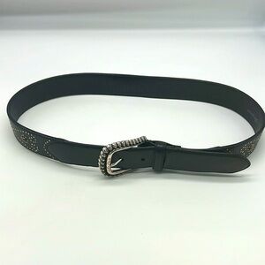 Brighton - Black Leather Silver And Gold Embellishment Design Buckle Belt Size L